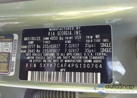 2023 Kia Sportage X-Pro Prestige z USA, uszkodzony, nr VIN 5XYK7CAF4PG130764